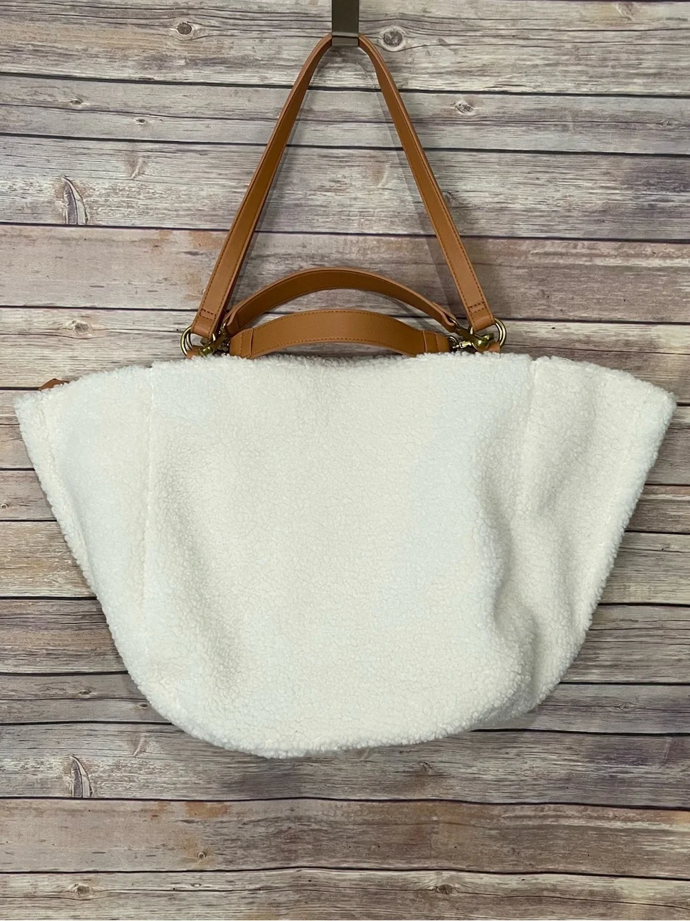 Anthropologie Faux Shearling Tote Bag